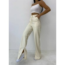 Entrendburada Kadın Beyaz Deri Pantolon - 10643