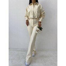 Entrendburada Kadın Krem Ispanyol Paça Deri Pantolon -10901