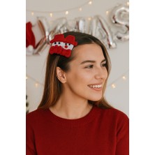 Toyfest Yılbaşı Temalı Noel Baba Figürlü Keçe Saç Tokası 2li Set Parti Aksesuarı Kırmızı Beyaz Model 3