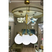 Minimal Zeppelin Cloud Golden 7'li Beyaz Cam Avize