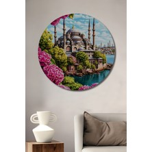 Teona Ahşap Istanbul Manzarası Yağlı Boya Görünümlü Ahşap Dekoratif Tablo Yuvarlak Tablo