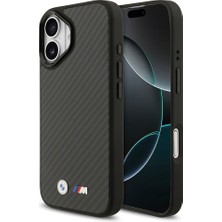 iPhone 17 Uyumlu Kılıf Bmw Lisanslı M-Safe Özellikli Karbon Fiber Metal Logolu Kevlar Kapak Siyah