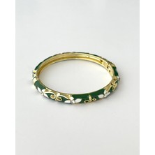 Zarif Çiçek Desenli Yeşil Mineli Kelepçe Bileklik