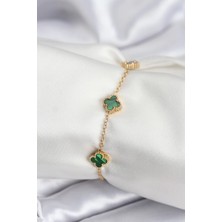 Gnay Bfs 316L Çelik Gold Renk Yeşil Baby Boy Yonca Kadın Bileklik