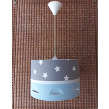 Onay Avize Gri Yıldızlı Mavi M-364 Motifli Kumaş Kaplama Avize Çocuk Odası ve Bebek Odası Avize Sarkıt