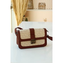 TheMoiss Deri Detaylı Hasır Görünümlü Tokalı Kadın El ve Omuz Çantası