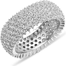 Gumush Hk Gümüş Kadın Yüzük 5 Sıra Beyaz Tamtur Bayan Alyans Yüzük|Gümüş Takı Hediyelik Ürünler