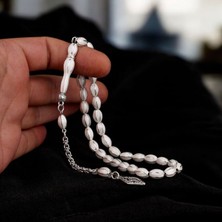 Kırık Beyaz Renk Mine Işlemeli Metal 6 Yarma Model Tesbih