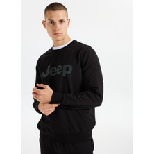 Jeep Bisiklet Yaka Baskılı Siyah Erkek Sweatshırt J5WM-SWT7692