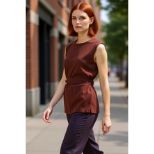 PayBuy Kadın Bisiklet Yaka Kemerli Örme Bluz Günlük Şık Tasarım Seçkin Malzeme Kullanım Için