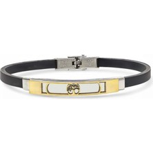 Hg.Aksesuar Erkek Hayat Ağacı Desenli Silikon Kordonlu Çelik Bileklik