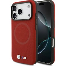 iPhone 17 Pro Uyumlu Kılıf Bmw Lisanslı M-Safeli Metal Logolu Delikli M Dizayn Deri Kapak Kırmızı