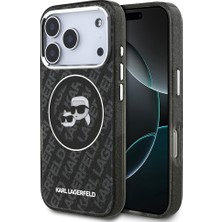 iPhone 17 Pro Kılıf Karl Lagerfeld Lisanslı Parlayan Simli Karl & Choupette Heads Kapak Siyah