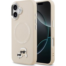 iPhone 17 Kılıf Karl Lagerfeld Lisanslı M-Safeli Metal Kamera ve Buton Tasarımlı K&c Pu Deri Bej