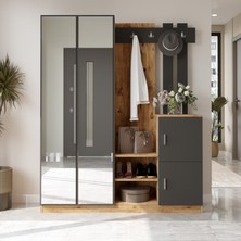 Yurupa Jade Aynalı Vestiyer Portmanto Ayakkabılık Raflı 4 Kapaklı Çam Antrasit Jad8-Aa