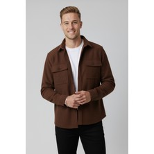 Deepsea Kiremit Cepli Likralı Kadife Kumaş Rahat Kesim Erkek Gömlek – Yumuşak Dokulu, Şık Tasarım Gömlek 2600759