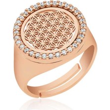 Gumush Hk Gümüş Kadın Yüzük Rose Oval Yaşam Çiçeği Yüzük|Gümüş Takı Hediyelik Ürünler