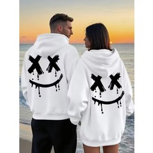 Nevermind Gülümseme Baskılı Renk 3 İplik Pamuk Sevgili Kombini 2'li Kapüşonlu Sweatshirt Seti 3 İplik