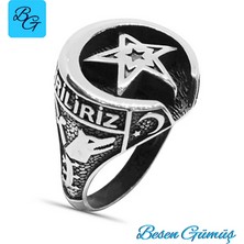 Besen Gümüş Bir Ölür Bin Diriliriz Taşsız Gümüş Erkek Yüzük