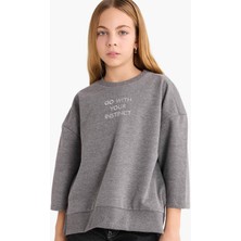 DeFacto Oversize Geniş Kalıp Bisiklet Yaka Baskılı Sweatshirt Kız Çocuk G2461A825AU