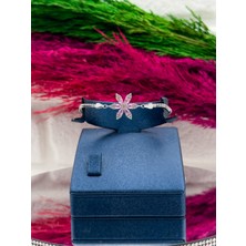 Livora Jewelry 925 Ayar Gümüş Pembe Kuvars Taşlı Lotus Modeli Zarif Kadın Bileklik