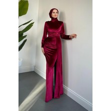 Merven Akyüz Samy Kadife Kumaş Balık Elbise Fuşya