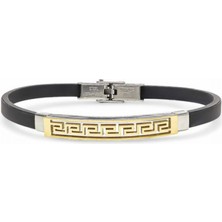 Hg.Aksesuar Erkek Desenli Silikon Kordonlu Çelik Bileklik