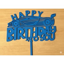 Kanem3D Araba Temalı Pasta Süsü Mavi