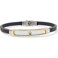 Hg.Aksesuar Erkek Fatma Ana Desenli Silikon Kordonlu Çelik Bileklik