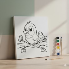 Çocuklar Için Cıvıl Cıvıl Kuş Figürlü Eğitici Eğlenceli Boya, Fırça ve Baskılı Tablo Boyama Seti