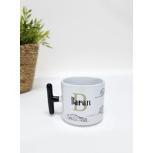 Happy Mountains Isme Özel Kişiye Özel Karakalem Çizimli Araba Desenli Porselen T Kupa Bardak Latte Fincanı