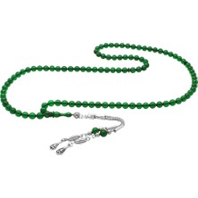 Tesbihane Kararmaz Metal Su Damlası Püsküllü Küre Kesim Yeşil Ateş Kehribar 99 Taneli Namaz Tesbihi