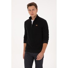 U.S. Polo Assn. Erkek Regular Fit Yarım Fermuarlı Şardonlu Polo Yaka Siyah Basic Sweatshirt 50313802-VR046