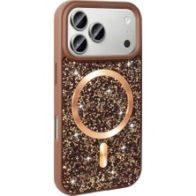 Bulut Aksesuar iPhone 17 Pro Max Kılıf Pırlanta Tasarımlı M-Safe Şarj Özellikli Zore Mozaik Silikon Kapak - Desert