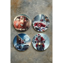 Nurdic Ev Dekor Oval Pleksi Bardak Altlığı Temalı Desenli 4'lü Set Christmas