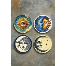 Nurdic Ev Dekor Oval Pleksi Bardak Altlığı Temalı Desenli 4'lü Set Moon