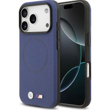 iPhone 17 Pro Uyumlu Kılıf Bmw Lisanslı M-Safeli Metal Logolu Delikli M Dizayn Deri Kapak Lacivert