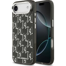 iPhone 17 Air Kılıf Lisanslı M-Safe Şarj Özellikli Karl Lagerfeld Iml Baskılı Monogram Kapak Siyah