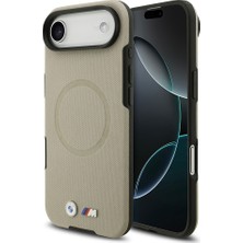 iPhone 17 Air Uyumlu Kılıf Bmw Lisanslı M-Safeli Metal Logolu Delikli M Dizayn Deri Kapak Gri