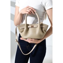 TheMoiss Krem Kemer Detaylı Yüksek Kalite Suni Deri El,kol ve Omuz Çantası-Minimal Kadın Çanta