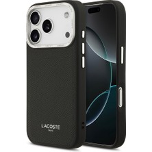 iPhone 17 Pro Kılıf Lacoste Orjinal Lisanslı M-Safeli Champs Elysees Pu Deri Tasarımlı Kapak Siyah