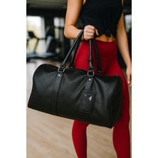 Canaris Deri Seyahat Çantası Spor Çantası Siyah Renk Ayakkabı Bölmeli El ve Omuz Askılı