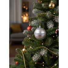 Dodomar 2 Adet Yılbaşı Ağacı Top Süsü (10 cm) - Tamamı Gümüş Parlak ve Gümüş Sim Şeritli Lüks Yılbaşı Dekorasyonu Pvc Kutulu Set