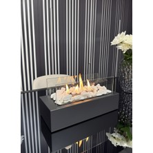 Premium Metal Masaüstü Şömine - Antrasit / Sertifikalı Yakıt ve Dekoratif Taş Hediyeli