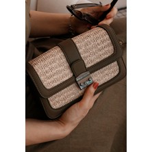 TheMoiss Deri Detaylı Hasır Görünümlü Tokalı Kadın El ve Omuz Çantası