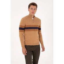 U.S. Polo Assn. Erkek Regular Fit Yarım Fermuarlı Camel Kazak 50315034-VR015