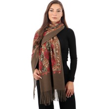 Bursa İpek Kahverengi Nakışlı Kışlık Şal