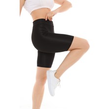 Alışveriş Sokağı Siyah Kısa Biker Spor Şort Tayt Diz Üstü