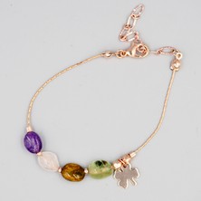 Bezenist Ametist Pembe Kuvars Kaplan Gözü Prinayt Doğal Taş Yoncalı Bileklik