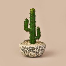 Objevi Kaktüs Saksılı Yapay Çiçek - Gri / Yeşil - 27 cm